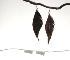 Bronze leather feather earings